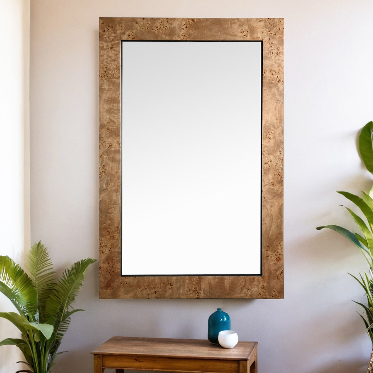 RECTANGLE MIRROR - BURL WALNUT VENEER/MDF (1.14m x 1.65m x 10cm)