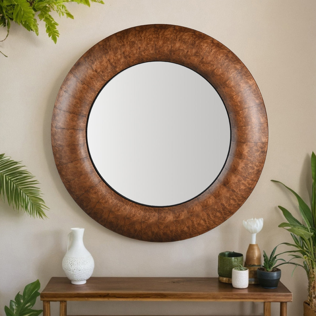 ROUND MIRROR - VENEER/MDF WALNUT (1.1m x  1.1m x 6cm)