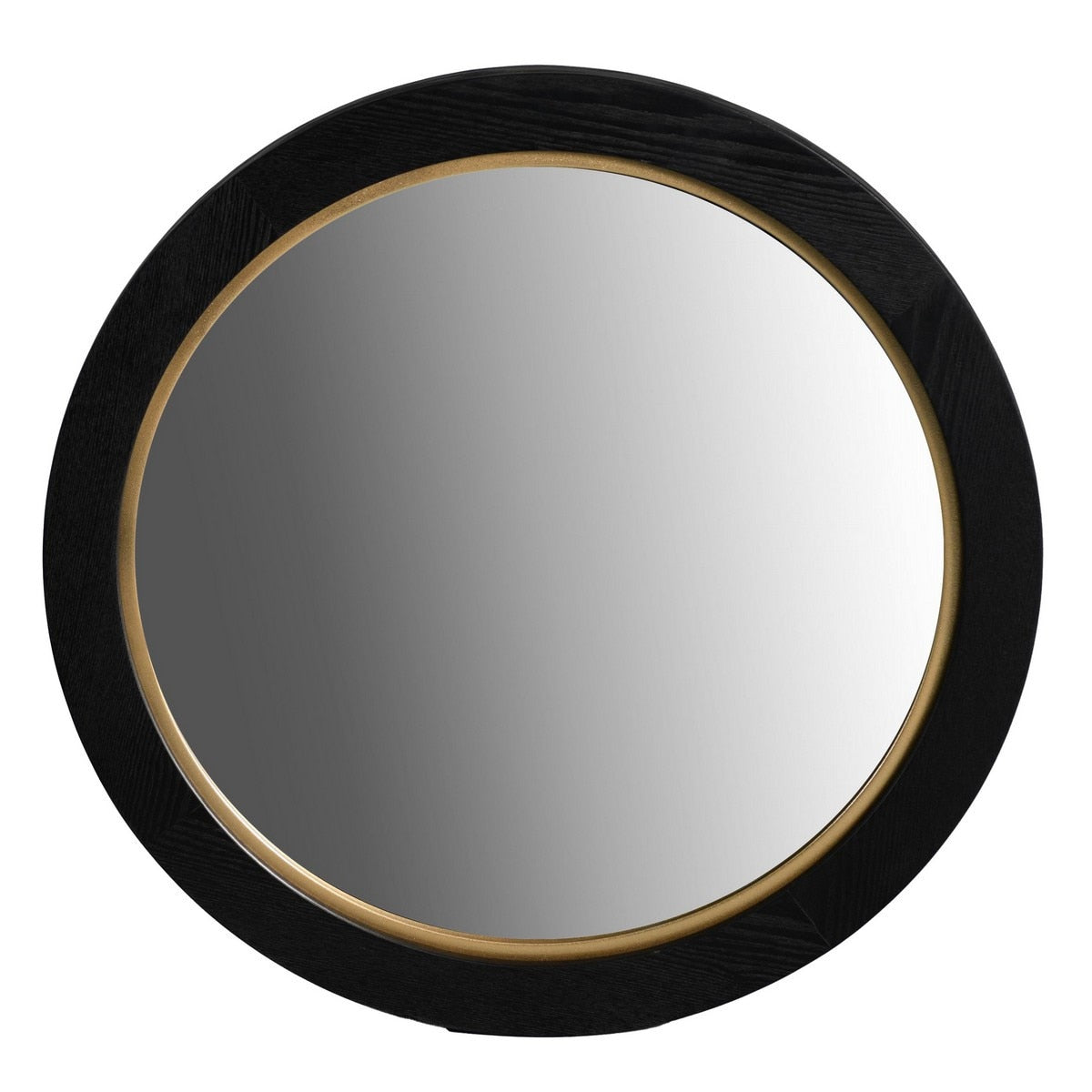 ROUND MIRROR - VENEER/MDF BLACK OAK & GOLD (65 x 65 x 4cm)