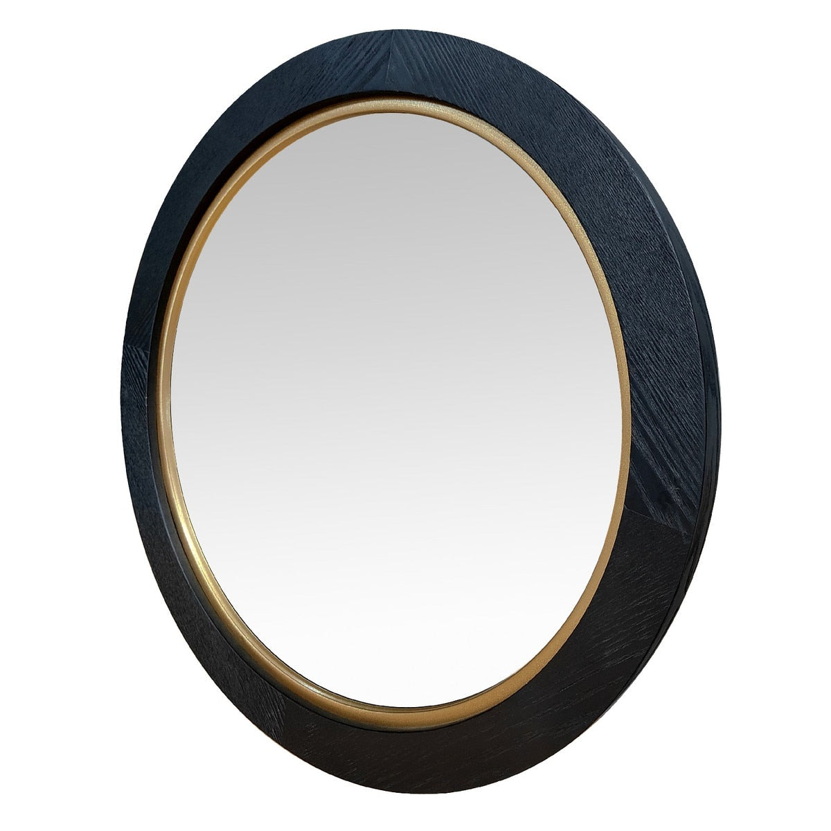 ROUND MIRROR - VENEER/MDF BLACK OAK & GOLD (65 x 65 x 4cm)
