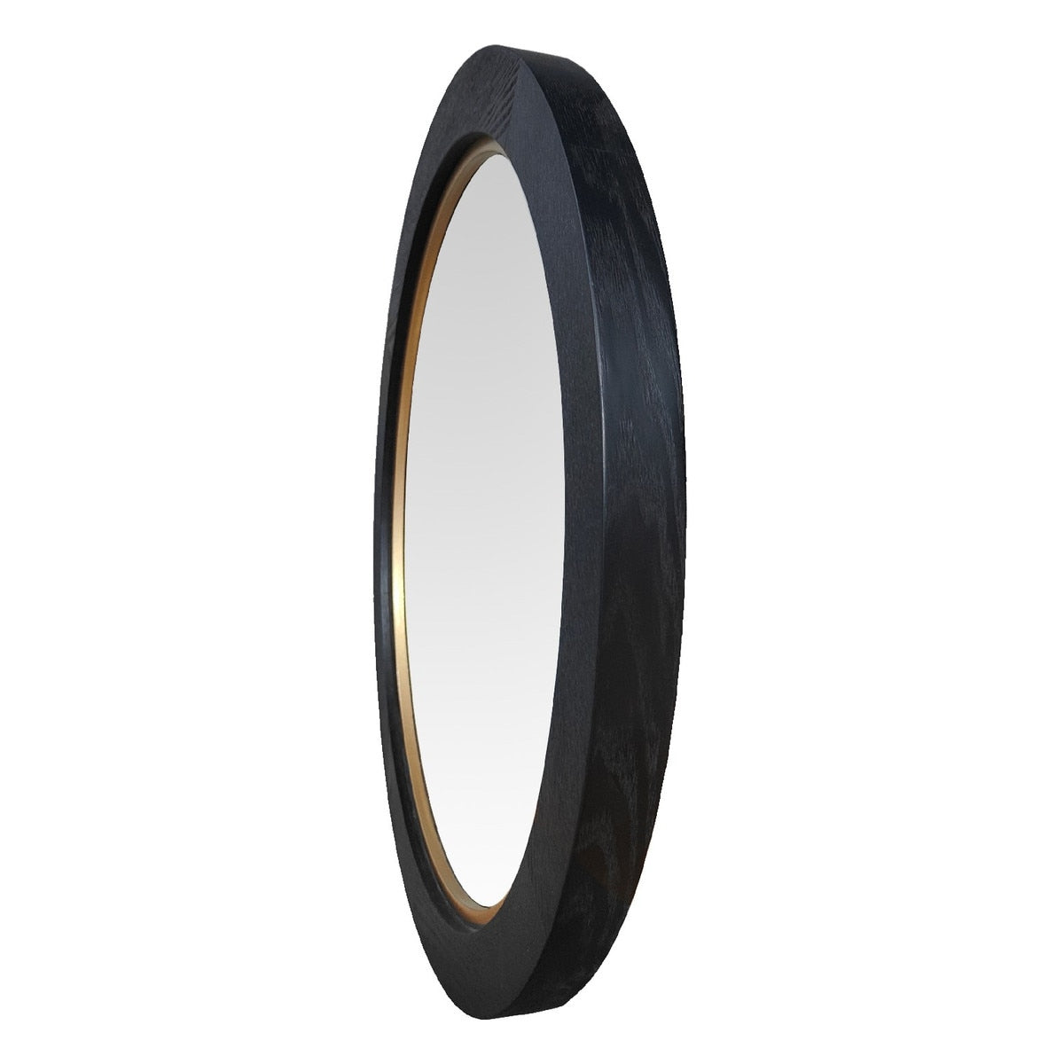 ROUND MIRROR - VENEER/MDF BLACK OAK & GOLD (65 x 65 x 4cm)