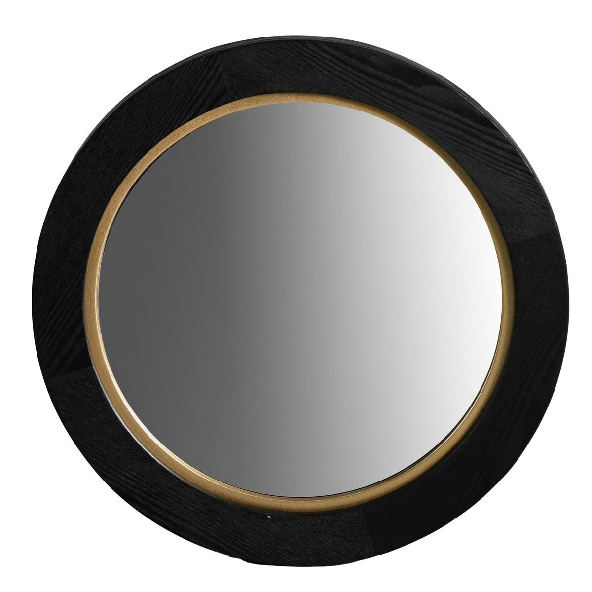 BLACK OAK & GOLD ROUND MIRROR - VENEER/MDF (50 x 50 x 4cm)