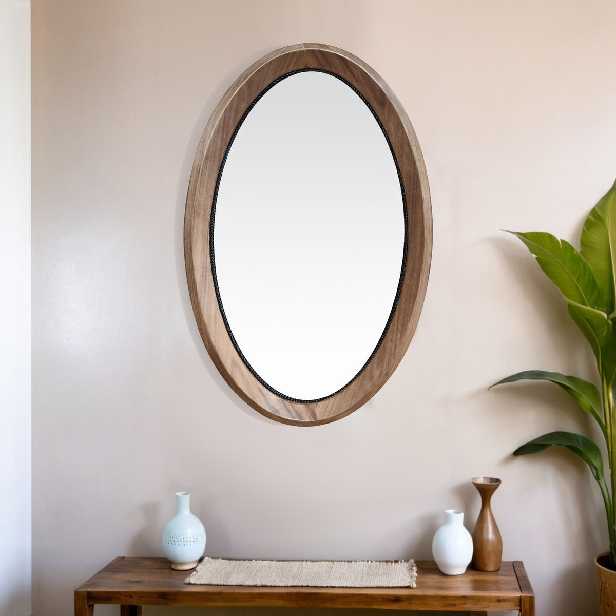 OAK OVAL MIRROR - VENEER/MDF (55 x 85 x 5cm)