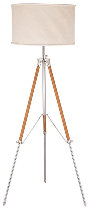 Floor Lamp & Shade - Nickel With Brass Leather / Natural Canvas