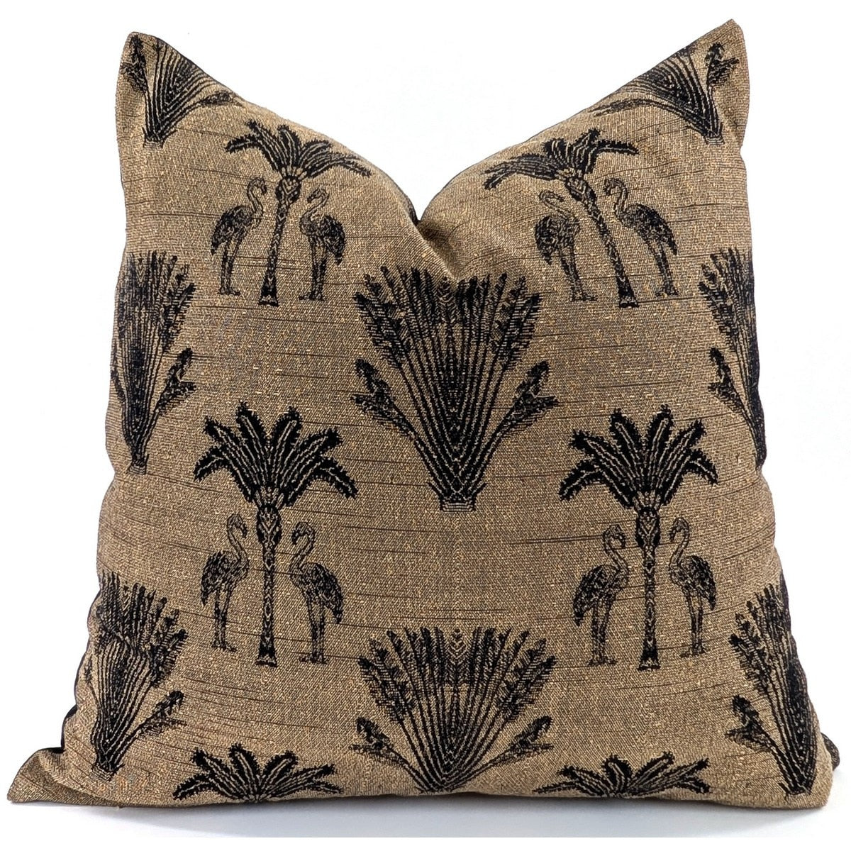 CUSHION COVER - SNUGG & CO PALM FLAMINGO GOLD & BLACK (55 x 55cm)
