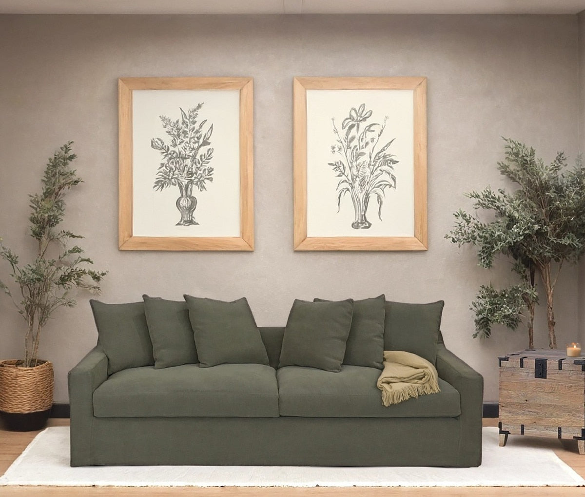 3 SEATER SOFA - LUCCA OLIVE (2.27m x 73 x 67cm)
