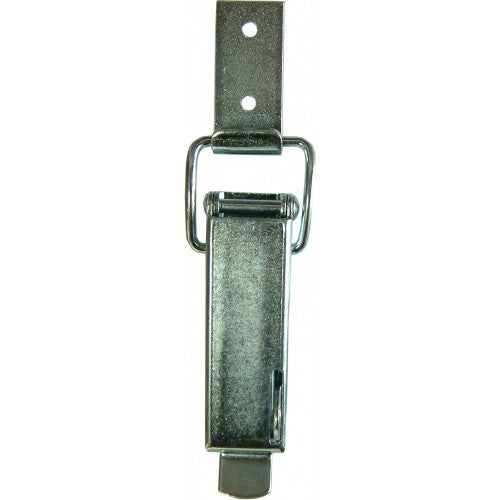 Heavy-duty 100mm zinc plated steel tool chest catch, lockable for secure tool storage and organization.