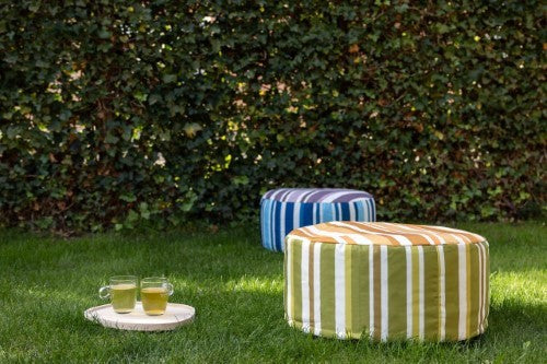 Outdoor Pouffe - Striped Green (54 x 27cm)