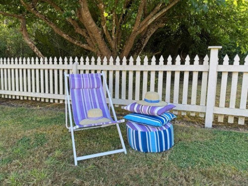 Outdoor Pouffe - Striped Blue (54 x 27cm)