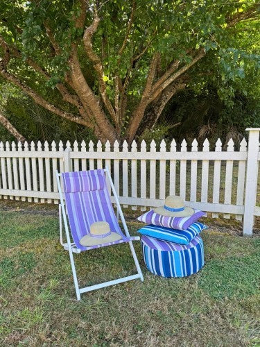 Outdoor Pouffe - Striped Blue (54 x 27cm)
