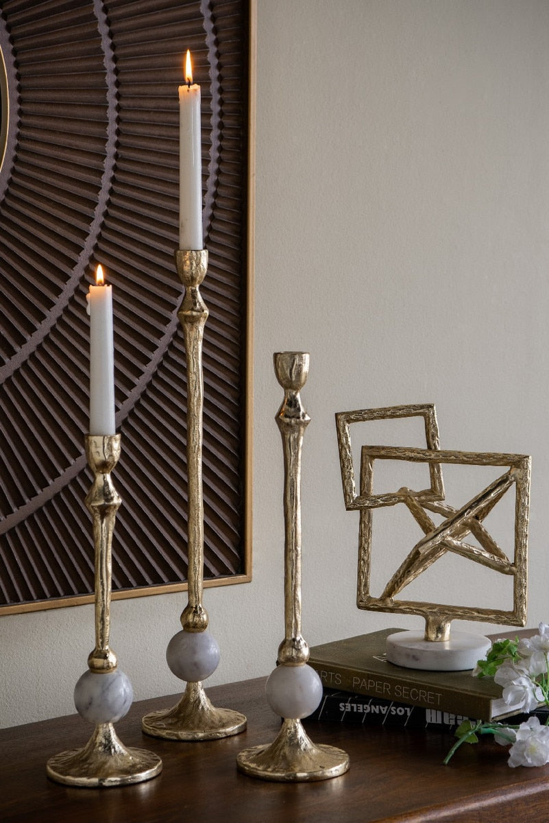 TAPER HOLDERS - GOLD/MARBLE (SET of 3)