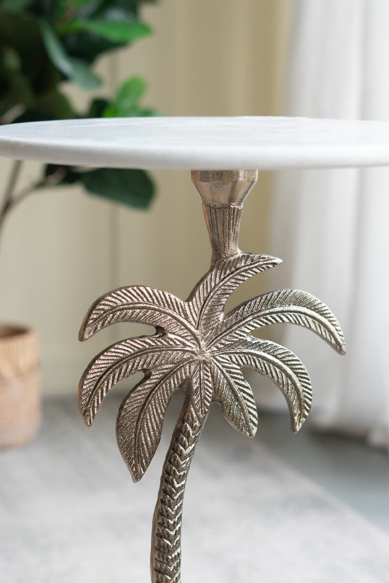 SIDE TABLE - PALM TREE White/Gold (35.6 x 35.6 x 61cm)