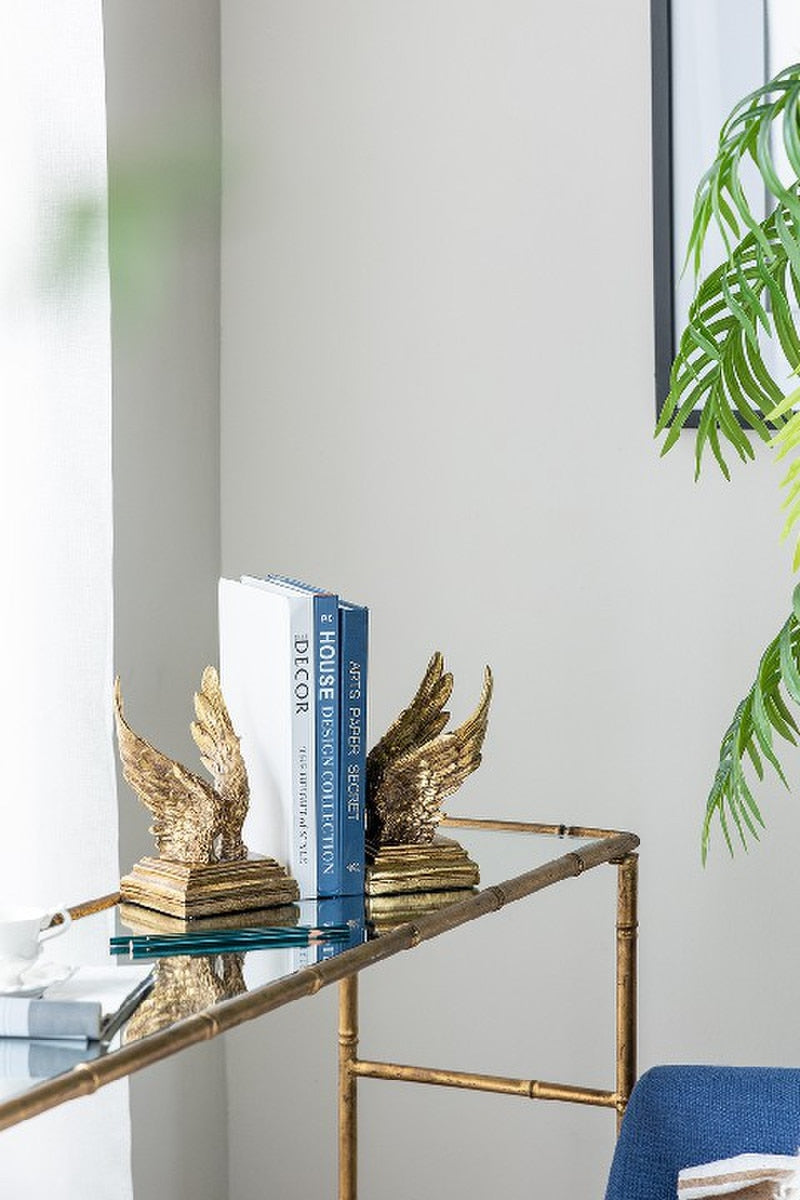 BOOK ENDS - GOLD ANGEL WINGS 11 x 13 x 21cm (SET of 2)