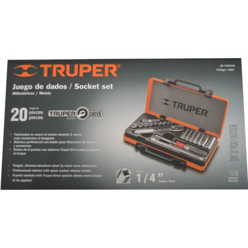 Socket Set Truper 21pce 1/4 Drive 4-12mm