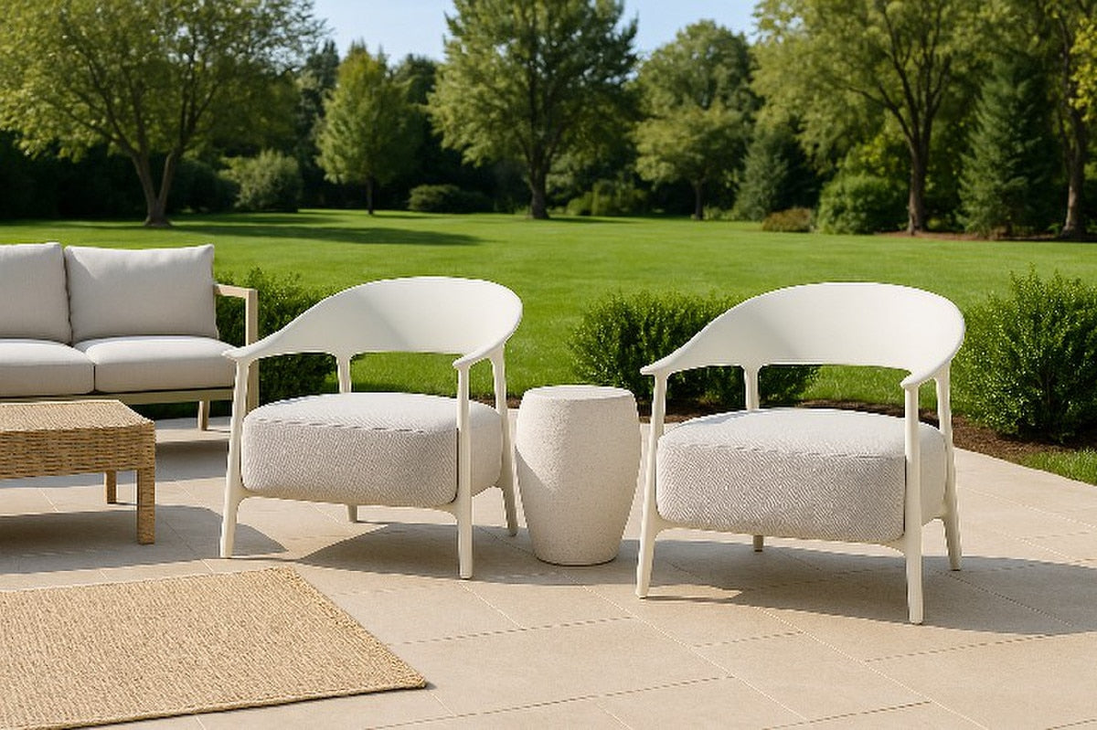 LOUNGE CHAIR W/OUTDOOR FABRIC - DRIFT WHITE FRAME/OATMEAL OUTDOOR FABRIC