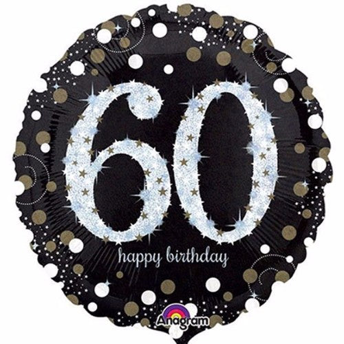 45cm 60th Sparkling Happy Birthday Holographic