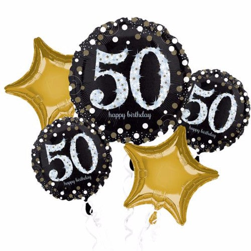 50th Happy Birthday Bouquet 1 x Jumbo Shape & 4 x 45cm - Pack of 5