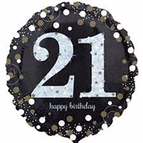 Balloon 45cm 21st Sparkling Happy Birthday Holographic