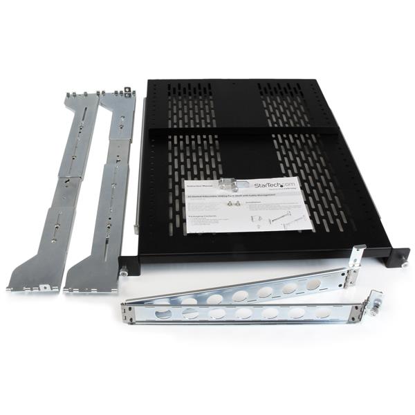 2U Adjustable Mount Depth Vented Sliding Rack Shelf w/ Cable Mgmt - 50lbs/22.7kg