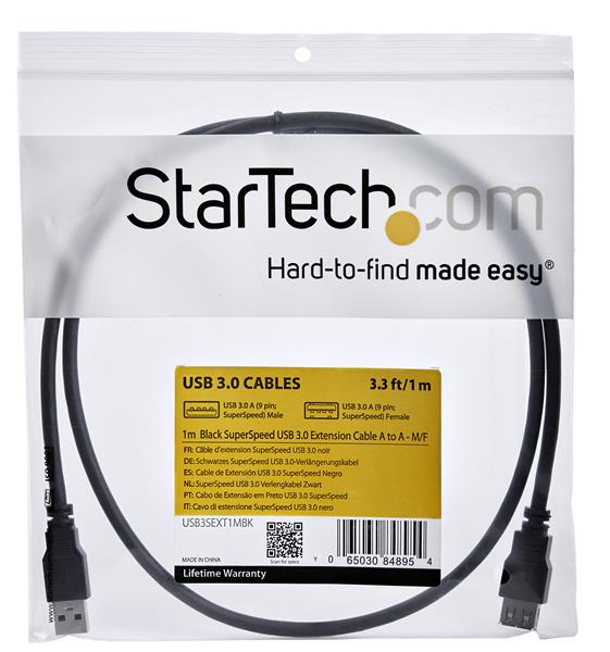 1m Black SuperSpeed USB 3.0 Extension Cable A to A - M/F