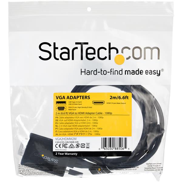 2m VGA to HDMI Converter Cable with Audio 1080p Video Adapter