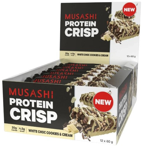 Musashi Protein Bar White Choc Crisp Cookies Cream 60g - Carton of 12