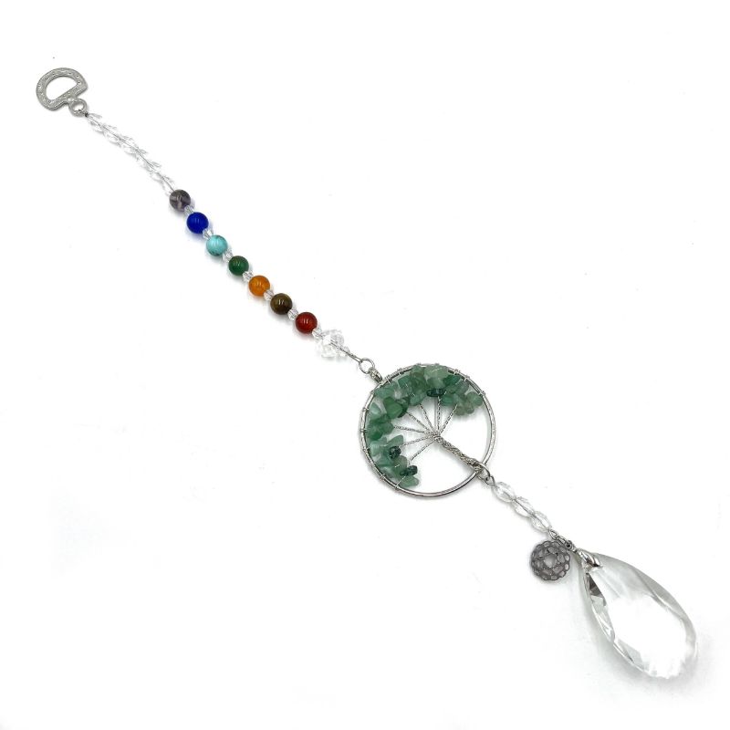 Aventurine Tree of Life suncatcher, 32.5cm, promoting positive energy and beautiful sunlight reflections.