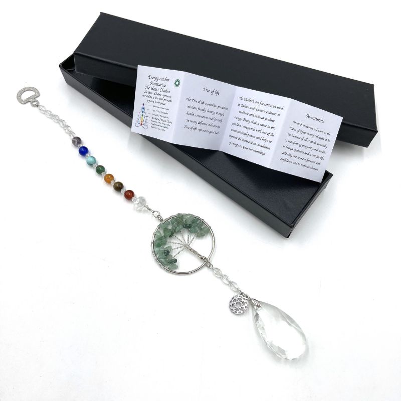 Aventurine suncatcher featuring a Tree of Life design, promoting positive energy and healing, measuring 32.5cm.