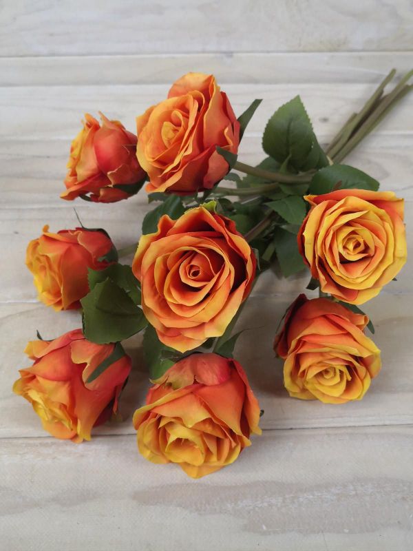 Artificial Rose Bud Bundle - 8 Flowers (Orange)