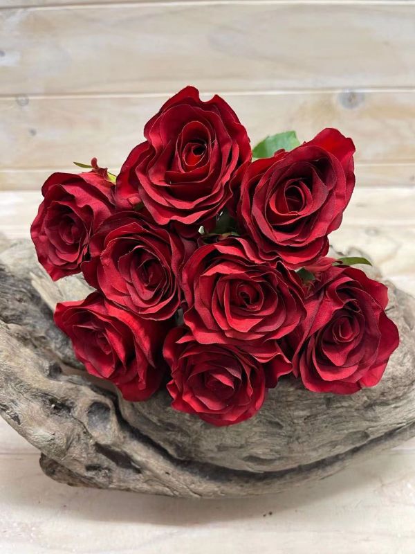 Artificial Rose Bud Bundle with 8 Flowers (Red)