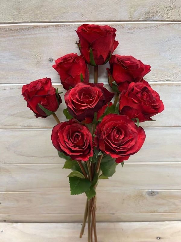Artificial Rose Bud Bundle with 8 Flowers (Red)