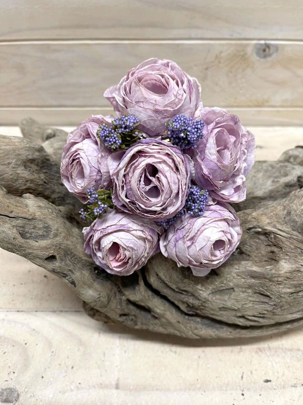 Artificial Rose Posies - Dry Look with 6 Flowers (Purple Pink)