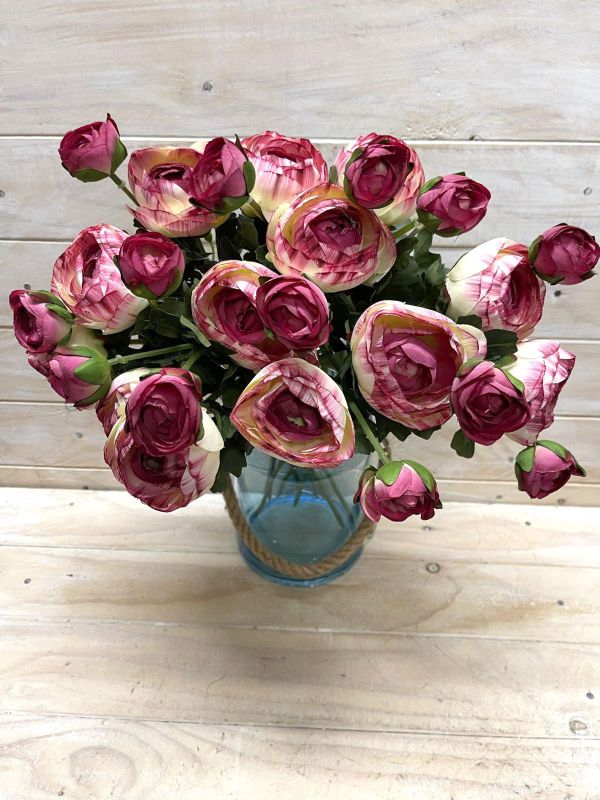 Artificial SIngle Ranunculus With Bud (Pink White)