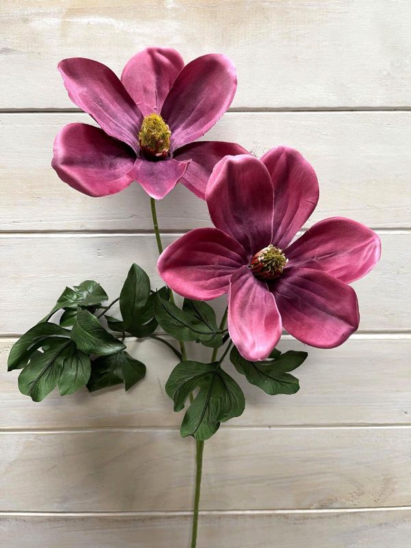 Artificial Magnolia Spray with 2 Flowers (Burgundy)