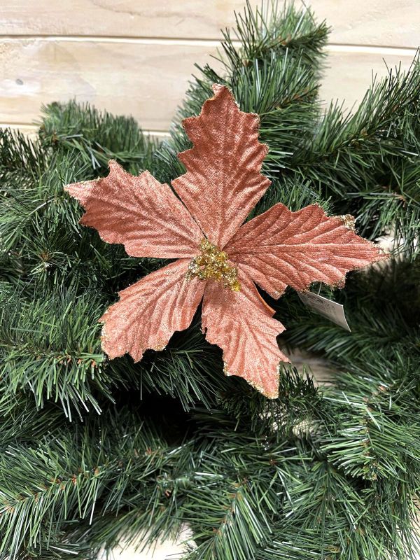 Artificial Star Poinsettia Head (Rose Gold)