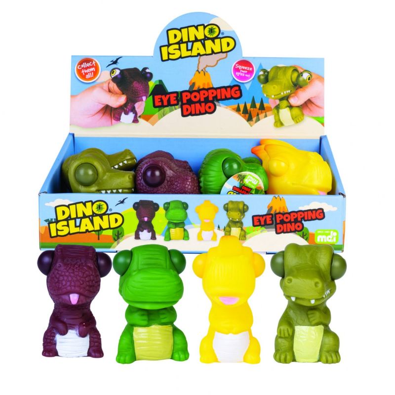 Set of 12 colorful dinosaurs with bulging eyes for stress relief and sensory fun, perfect for kids and adults.