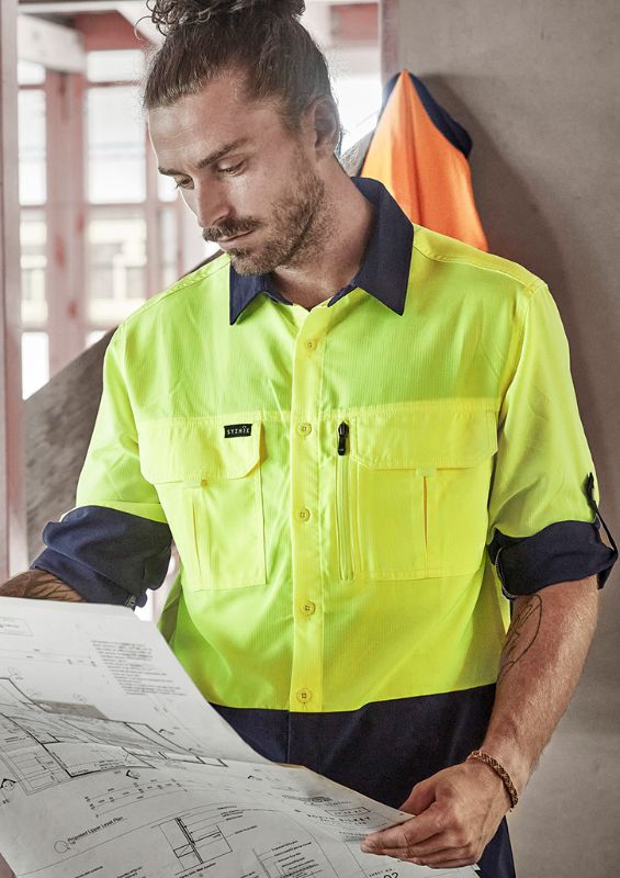 Mens Hi Vis Outdoor L/S Shirt - Yellow/Navy (5XL)