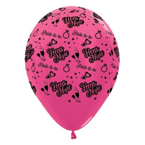 Vibrant 30cm fuchsia metallic balloons for a bridal celebration, perfect for hen parties and bachelorette decor. Pack of 6.
