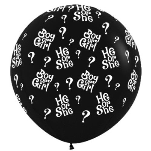 90cm black latex balloons with colorful question marks, perfect for gender reveal parties and memorable celebrations.