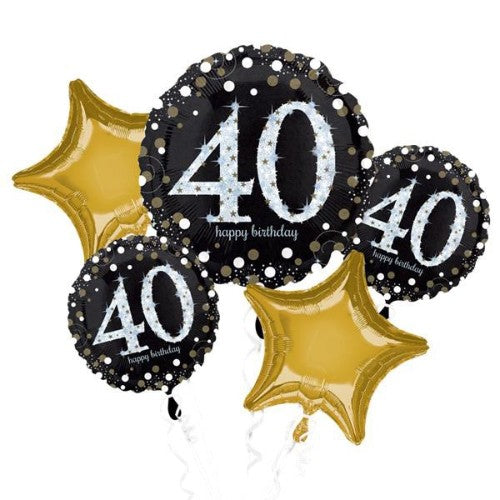 40th Happy Birthday Bouquet 1 x Jumbo Shape & 4 x 45cm - Pack of 5