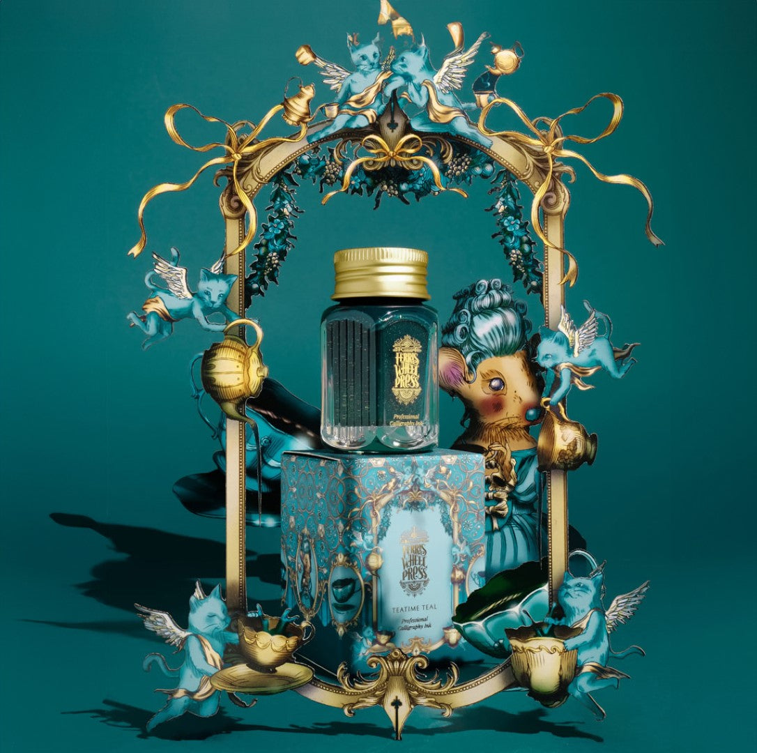 Ferris Wheel Press Calligraphy Ink in Teatime Teal, 28ml, featuring a shimmering teal shade for elegant calligraphy projects.