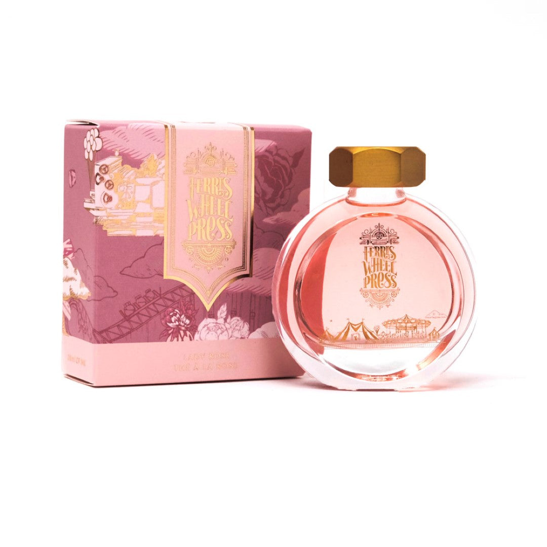 Ferris Wheel Press Lady Rose fountain pen ink in a 38ml bottle with jewel-inspired design and signature brass cap.