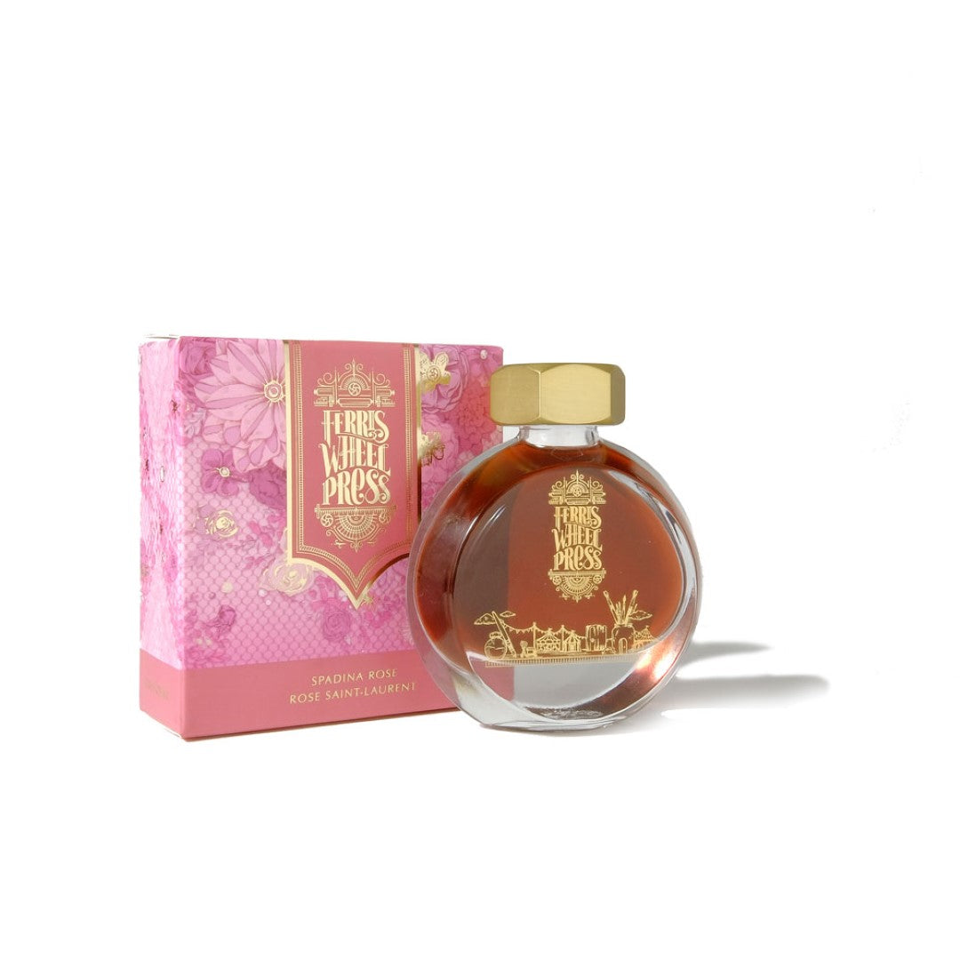 Ferris Wheel Press Spadina Rose fountain pen ink in a 38ml bottle, showcasing a muted rose tone with floral undertones.