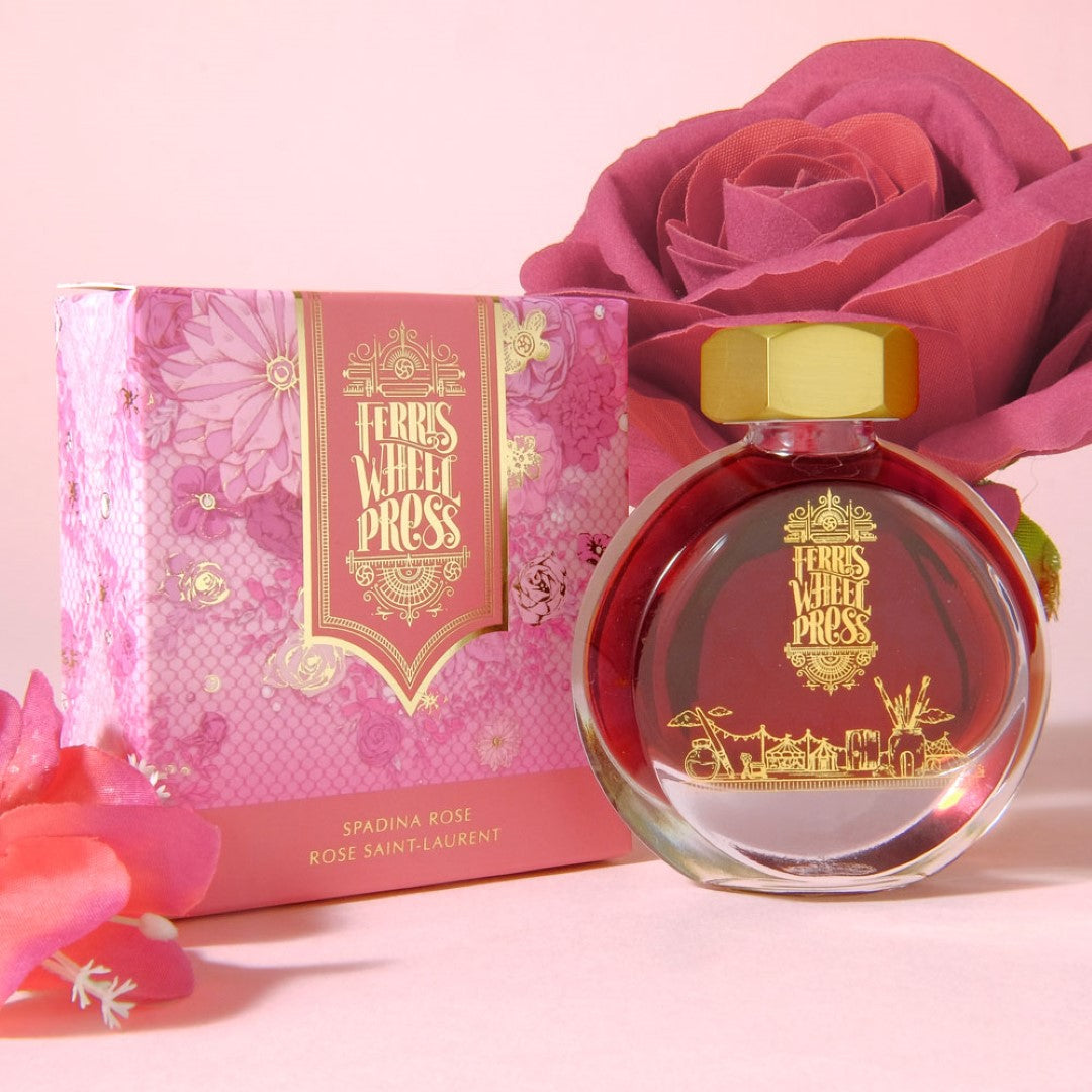 Ferris Wheel Press Spadina Rose ink in a 38ml bottle, featuring a muted rose tone ideal for elegant writing and creativity.