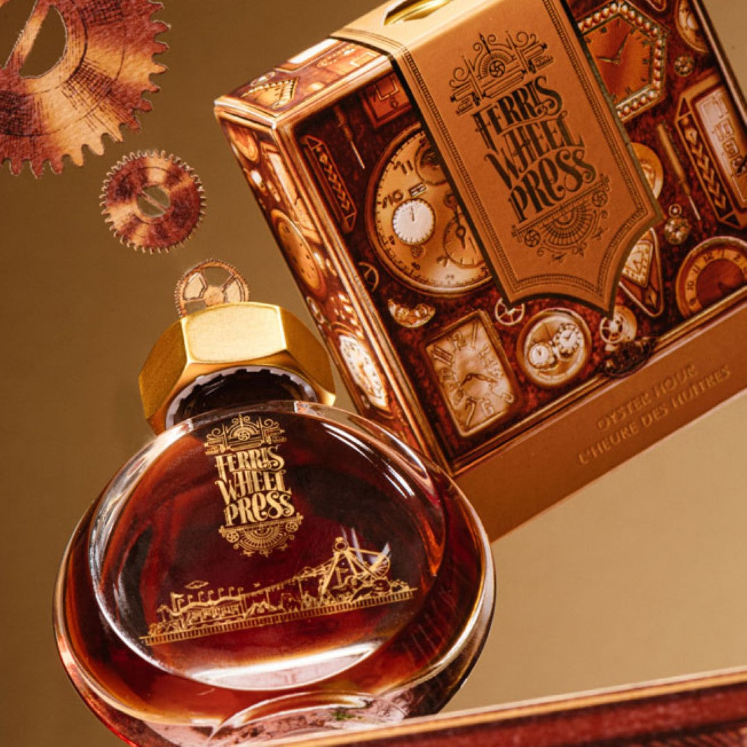 Ferris Wheel Press Steeped Umber fountain pen ink in rich cognac brown, perfect for elegant journaling and calligraphy.