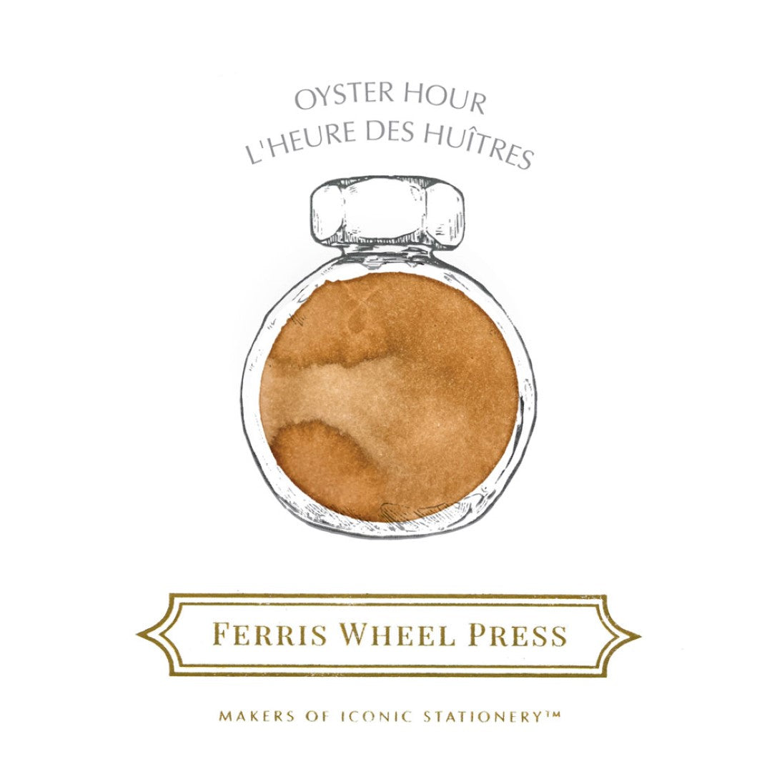 Ferris Wheel Press Oyster Hour fountain pen ink in creamy oyster brown, perfect for enhancing luxurious writing experiences.