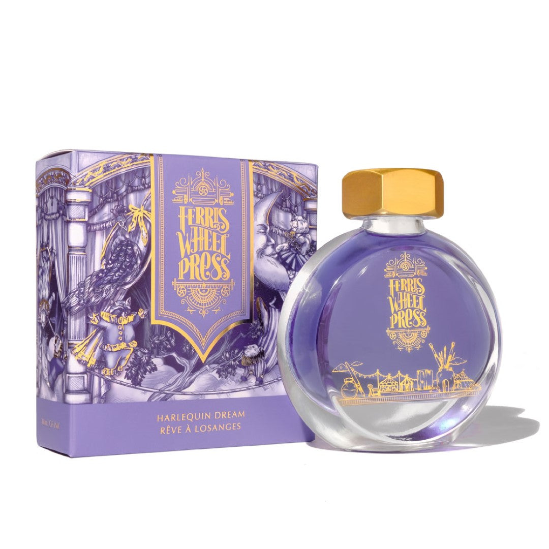 Vibrant Harlequin Dream fountain pen ink in 38ml, ideal for artists and writers seeking smooth, colorful writing experiences.