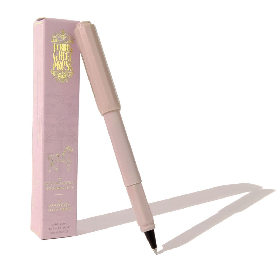 Ferris Wheel Press Roundabout Lady Rose rollerball pen, featuring vibrant acrylic body and smooth 0.6mm tip for elegant writing.