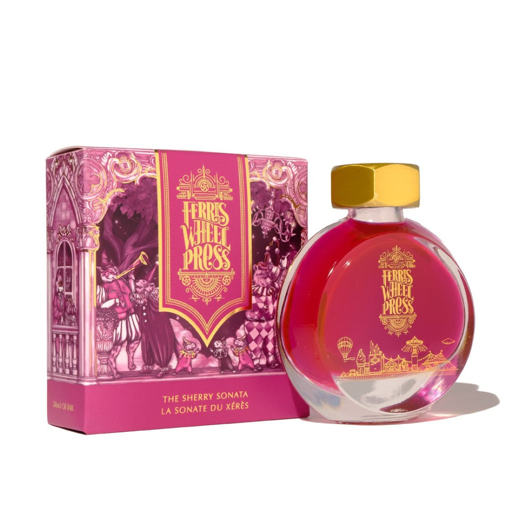 Deep magenta berry fountain pen ink from Ferris Wheel Press, perfect for vivid writing and artistic expression.