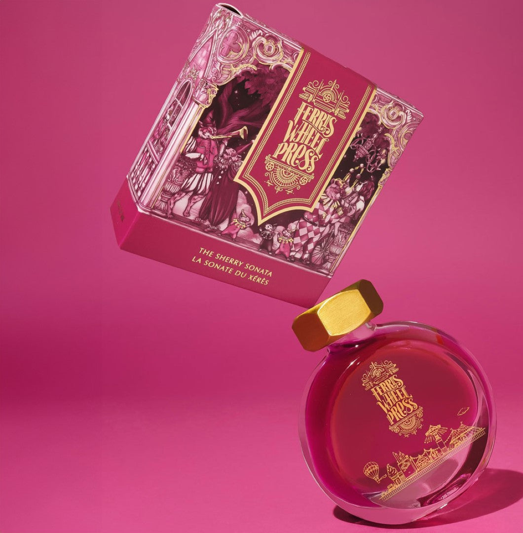 Magenta berry fountain pen ink in a 38ml bottle, offering smooth flow for creative writing and artistry.